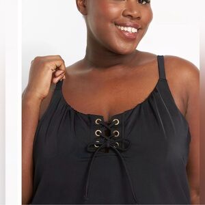 Cacique  NEE No Wire Lace Up Blouson Swim Tankini Top Black Size 20 Swimsuit